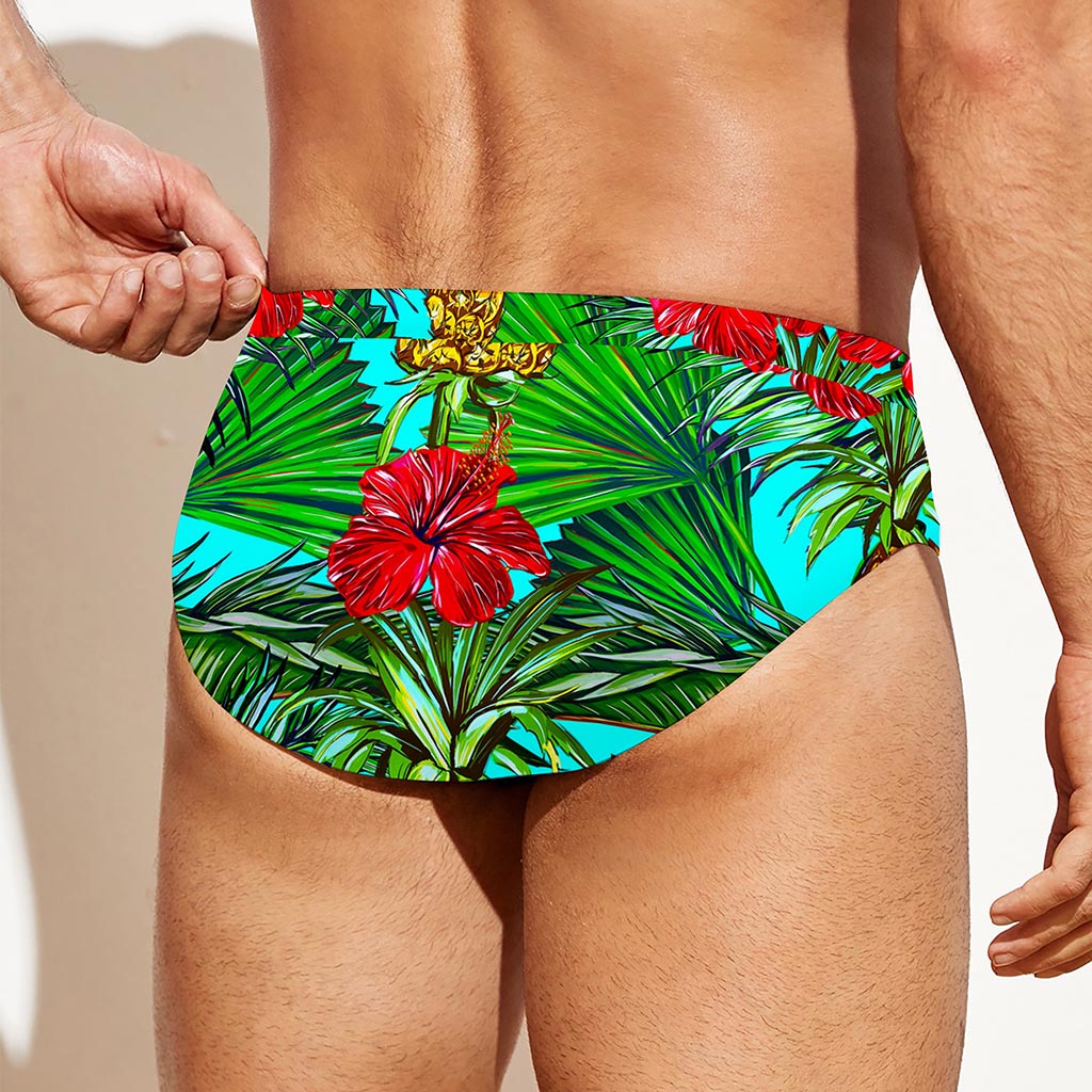 Pineapple Hibiscus Hawaii Pattern Print Men's Swim Briefs