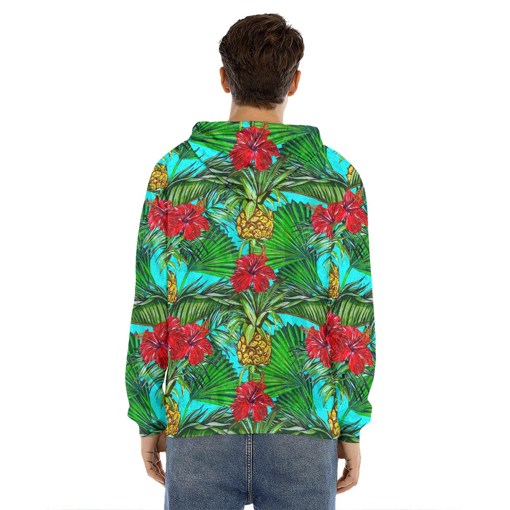 Pineapple Hibiscus Hawaii Pattern Print Men's Velvet Pullover Hoodie