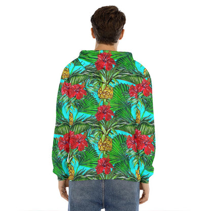 Pineapple Hibiscus Hawaii Pattern Print Men's Velvet Pullover Hoodie