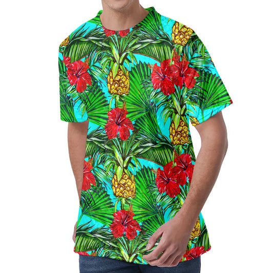 Pineapple Hibiscus Hawaii Pattern Print Men's Velvet T-Shirt