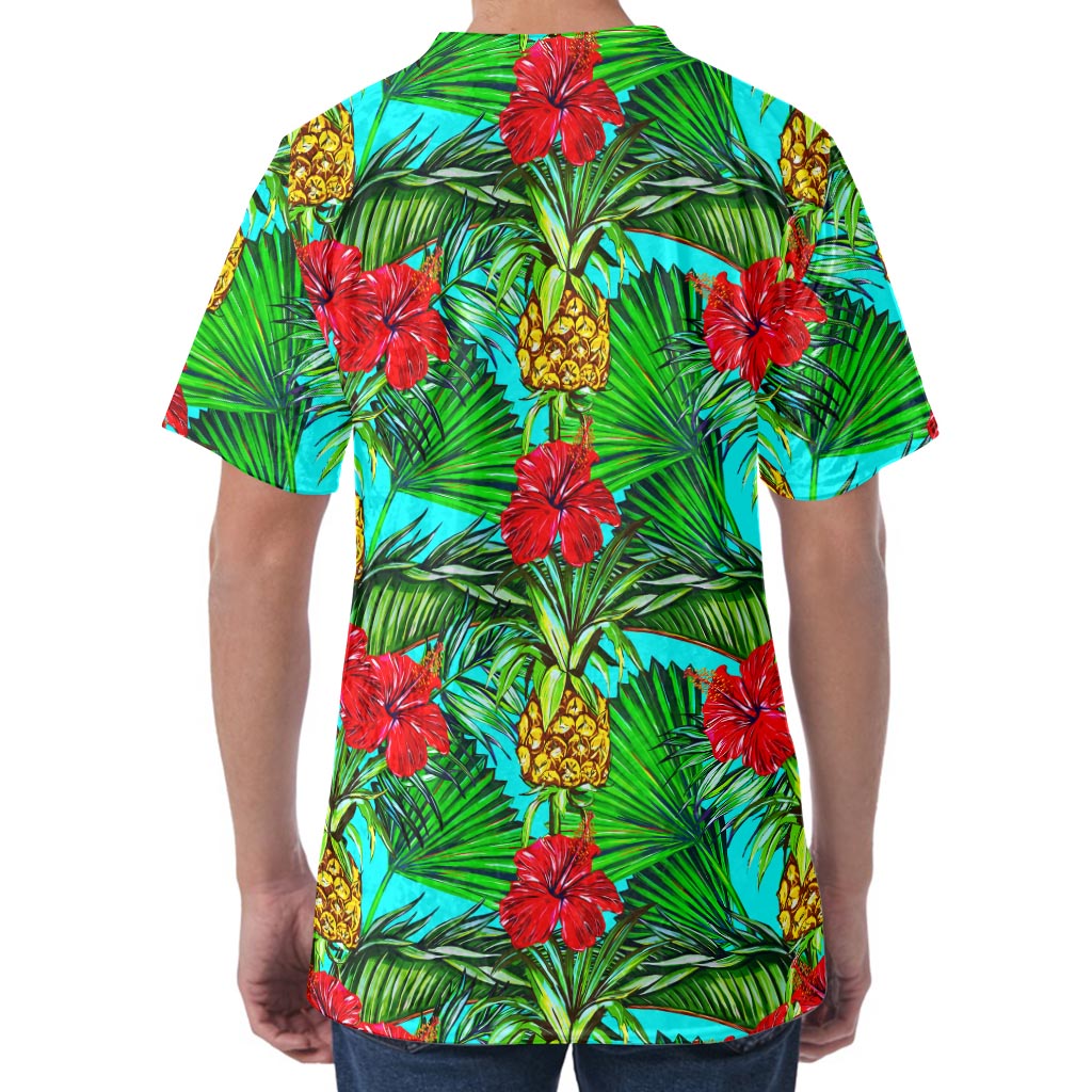 Pineapple Hibiscus Hawaii Pattern Print Men's Velvet T-Shirt