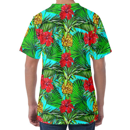 Pineapple Hibiscus Hawaii Pattern Print Men's Velvet T-Shirt
