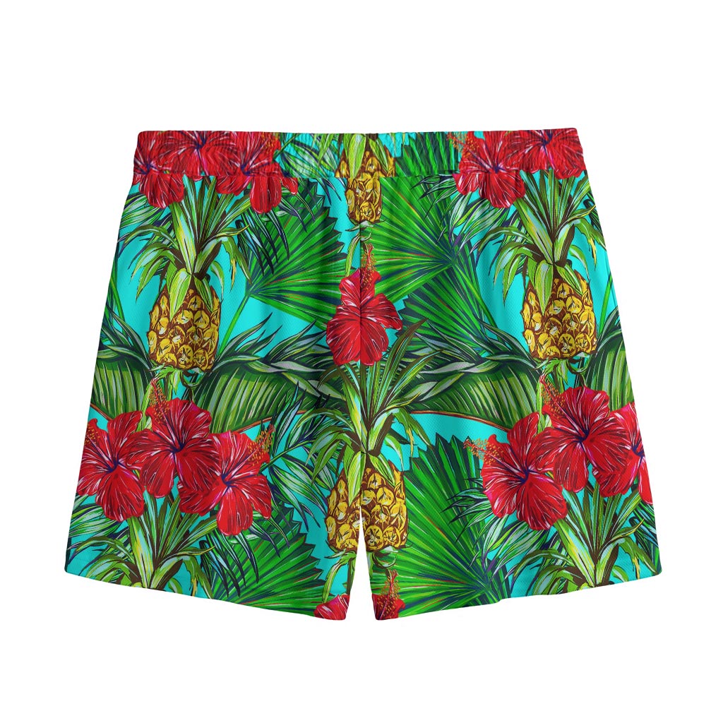 Pineapple Hibiscus Hawaii Pattern Print Mesh Shorts