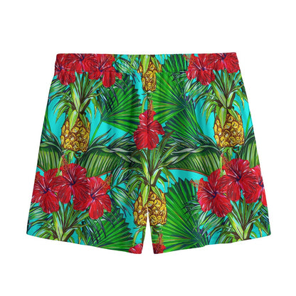 Pineapple Hibiscus Hawaii Pattern Print Mesh Shorts