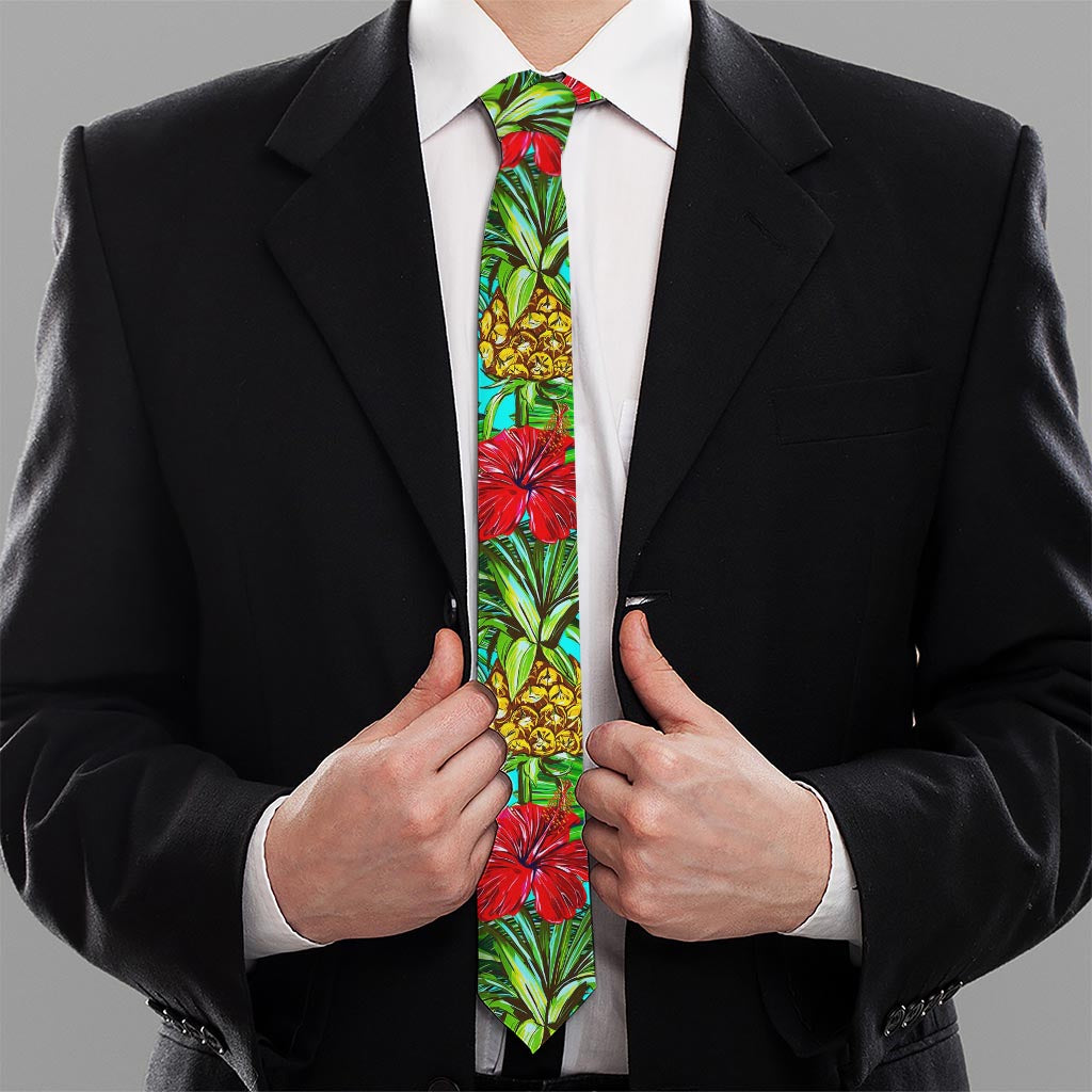 Pineapple Hibiscus Hawaii Pattern Print Necktie