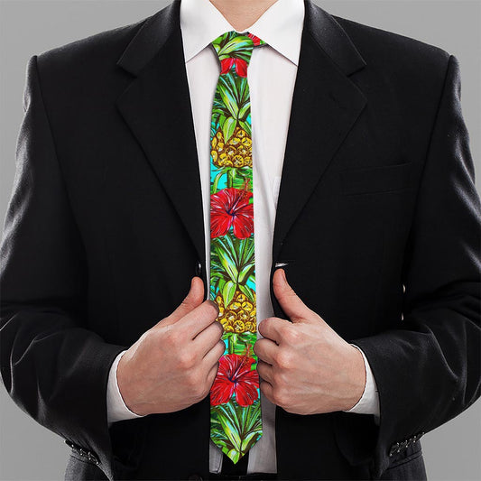 Pineapple Hibiscus Hawaii Pattern Print Necktie