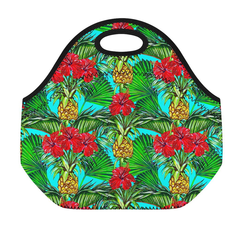 Pineapple Hibiscus Hawaii Pattern Print Neoprene Lunch Bag