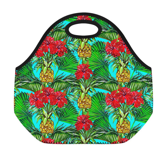 Pineapple Hibiscus Hawaii Pattern Print Neoprene Lunch Bag
