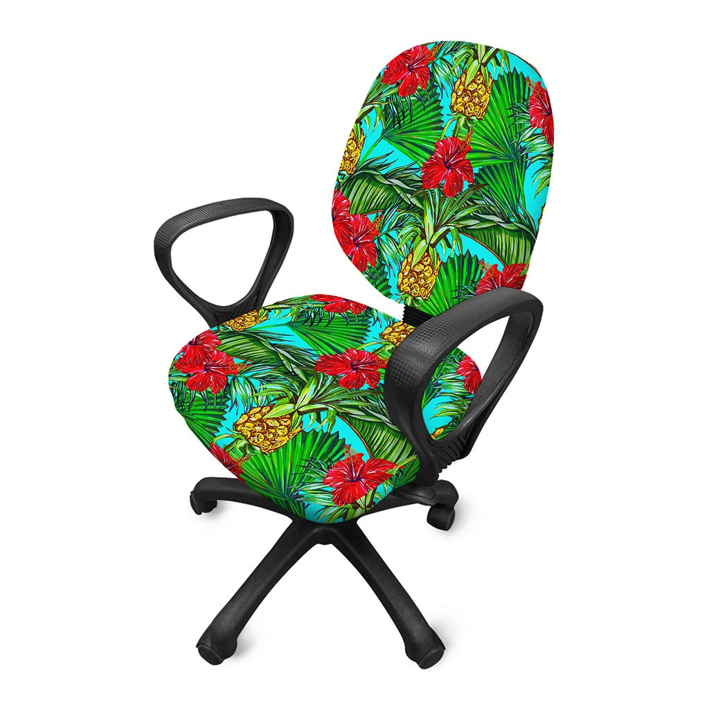Pineapple Hibiscus Hawaii Pattern Print Office Chair Cover