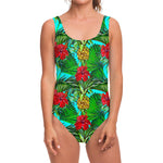 Pineapple Hibiscus Hawaii Pattern Print One Piece Swimsuit