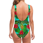 Pineapple Hibiscus Hawaii Pattern Print One Piece Swimsuit