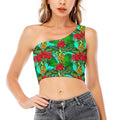 Pineapple Hibiscus Hawaii Pattern Print One Shoulder Crop Top