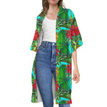 Pineapple Hibiscus Hawaii Pattern Print Open Front Beach Cover Up