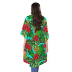 Pineapple Hibiscus Hawaii Pattern Print Open Front Beach Cover Up
