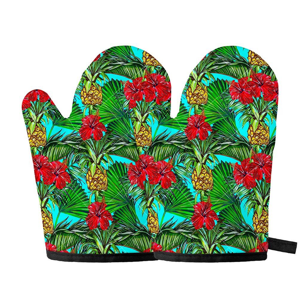 Pineapple Hibiscus Hawaii Pattern Print Oven Mitts