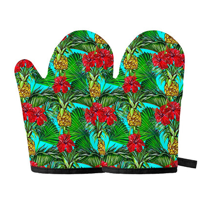 Pineapple Hibiscus Hawaii Pattern Print Oven Mitts