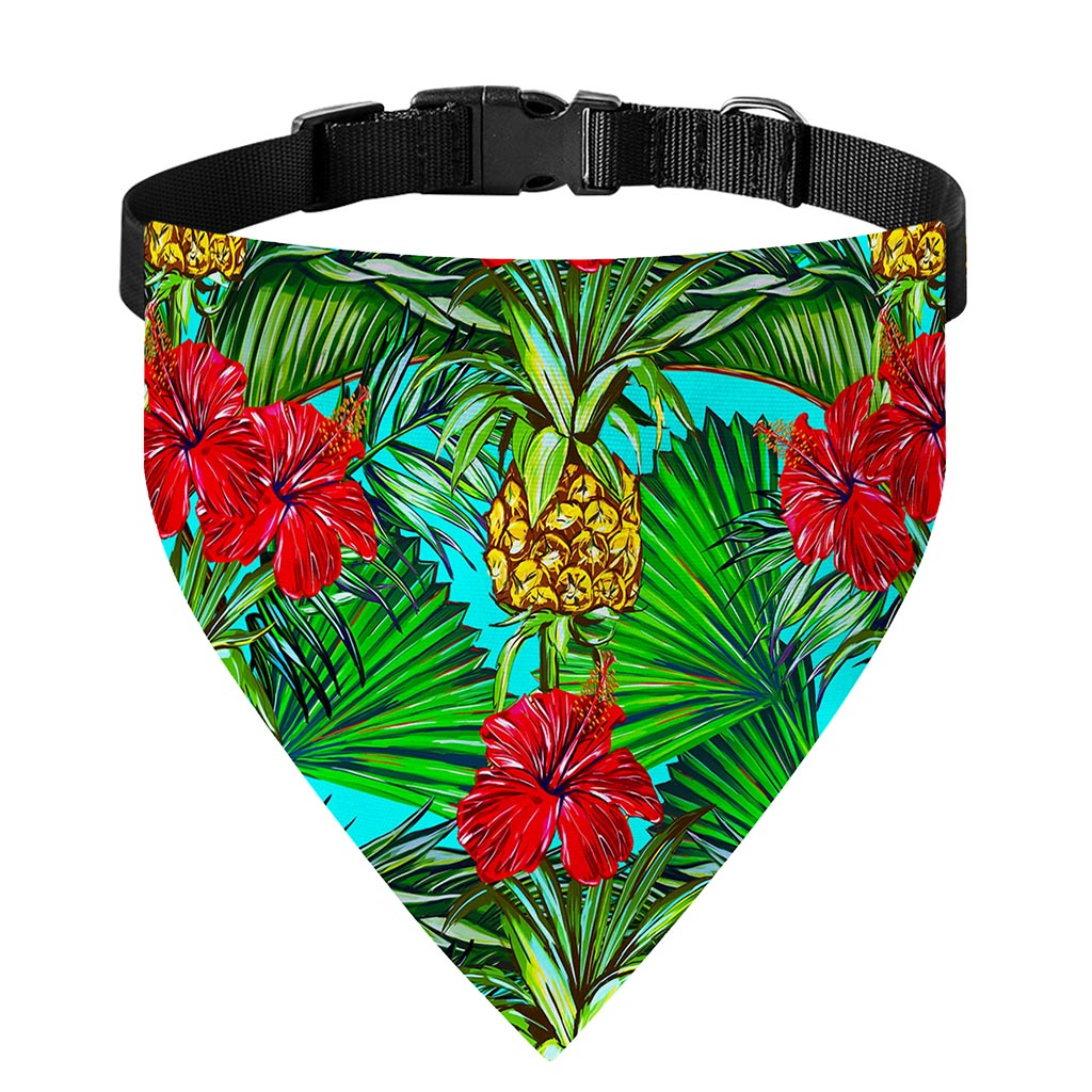 Pineapple Hibiscus Hawaii Pattern Print Over The Collar Dog Bandana