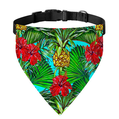 Pineapple Hibiscus Hawaii Pattern Print Over The Collar Dog Bandana