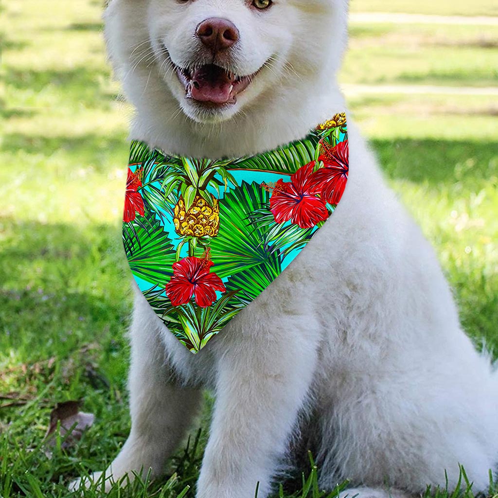 Pineapple Hibiscus Hawaii Pattern Print Over The Collar Dog Bandana