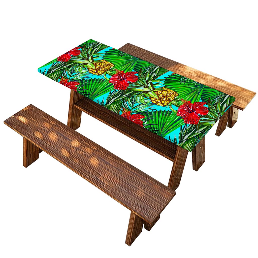 Pineapple Hibiscus Hawaii Pattern Print Picnic Table Cover