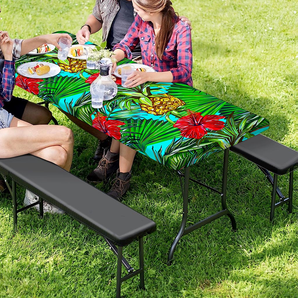 Pineapple Hibiscus Hawaii Pattern Print Picnic Table Cover