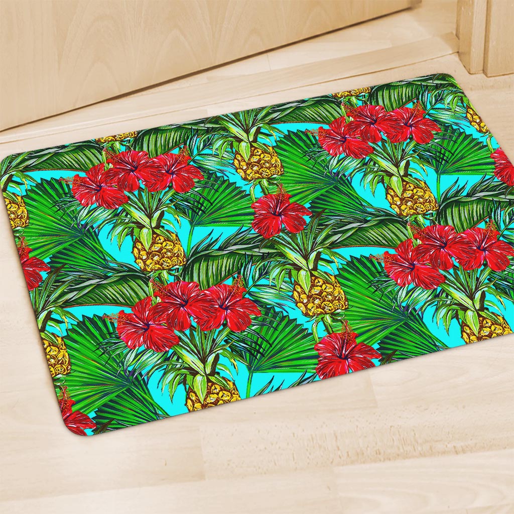Pineapple Hibiscus Hawaii Pattern Print Polyester Doormat