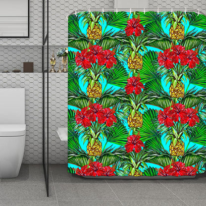 Pineapple Hibiscus Hawaii Pattern Print Polyester Shower Curtain