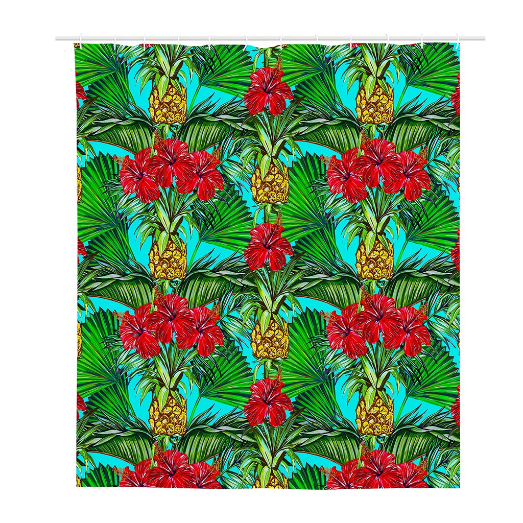 Pineapple Hibiscus Hawaii Pattern Print Polyester Shower Curtain