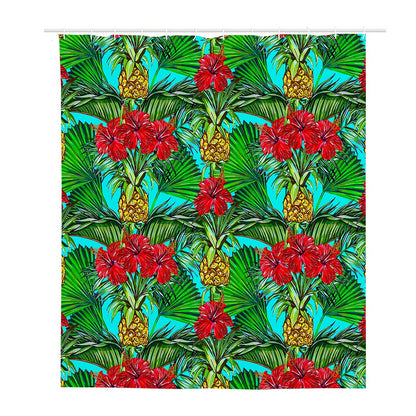 Pineapple Hibiscus Hawaii Pattern Print Polyester Shower Curtain