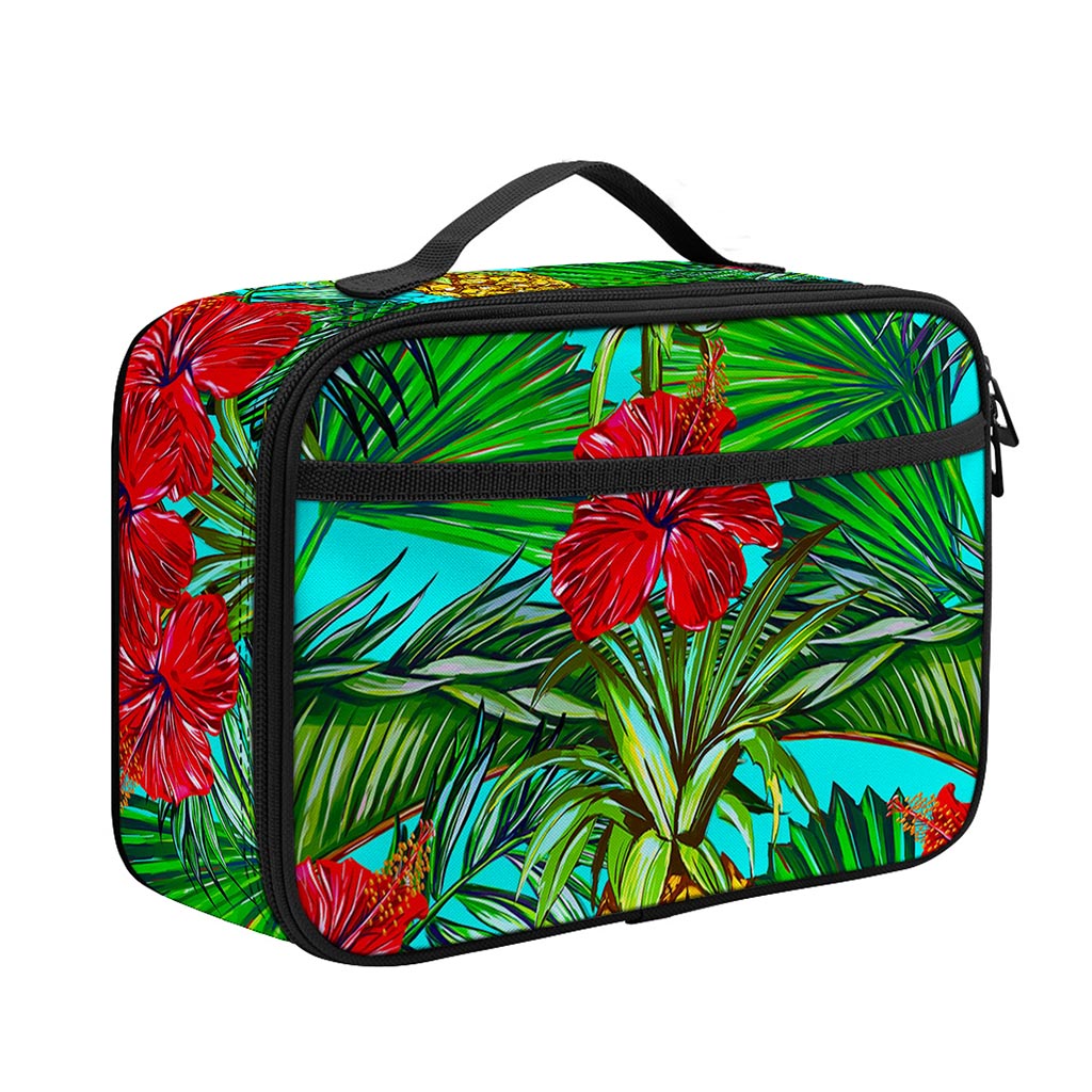 Pineapple Hibiscus Hawaii Pattern Print Portable Lunch Bag