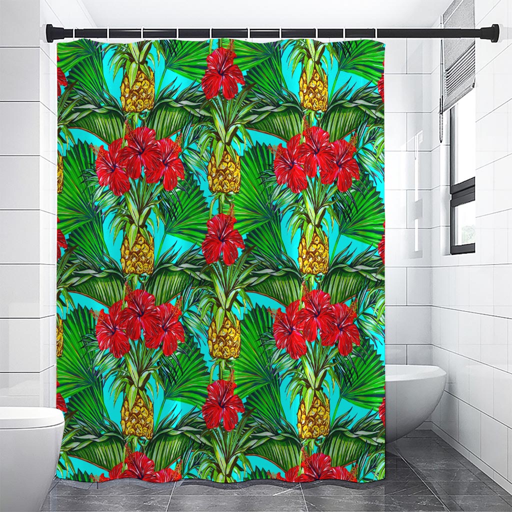 Pineapple Hibiscus Hawaii Pattern Print Premium Shower Curtain