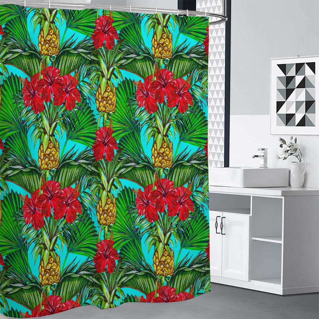Pineapple Hibiscus Hawaii Pattern Print Premium Shower Curtain