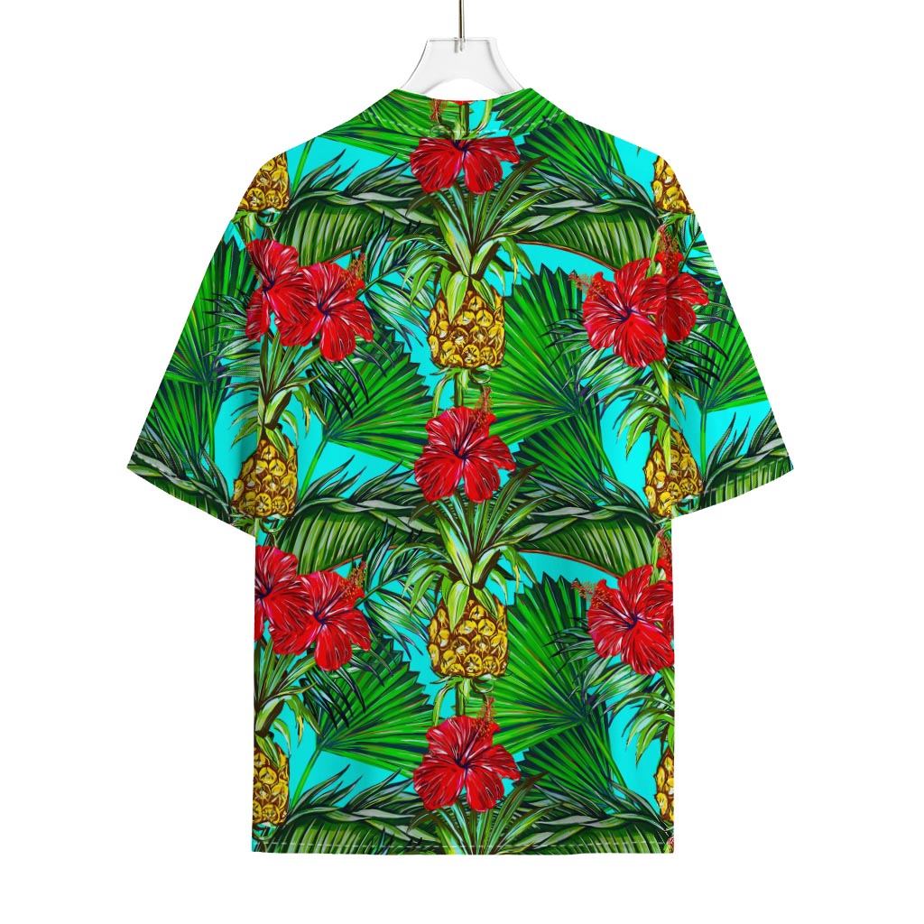 Pineapple Hibiscus Hawaii Pattern Print Rayon Hawaiian Shirt
