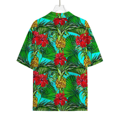 Pineapple Hibiscus Hawaii Pattern Print Rayon Hawaiian Shirt