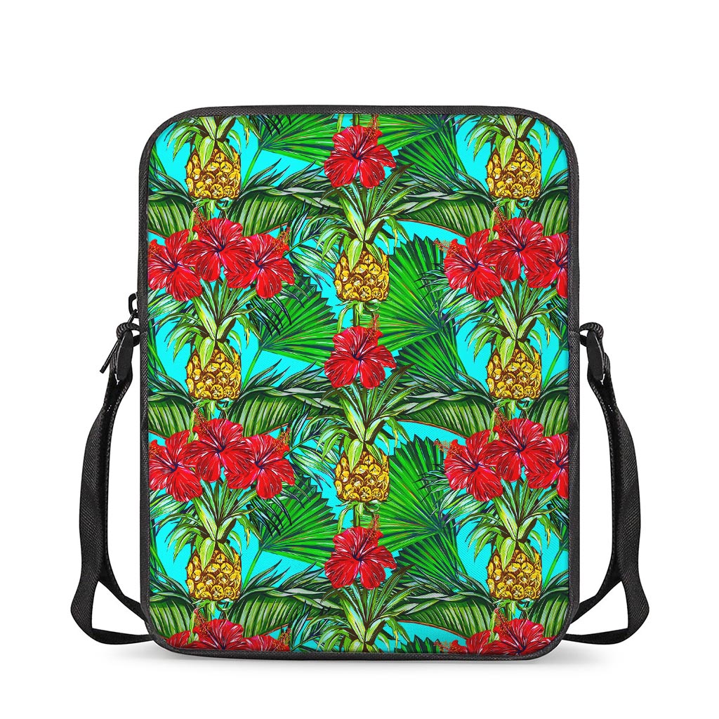 Pineapple Hibiscus Hawaii Pattern Print Rectangular Crossbody Bag