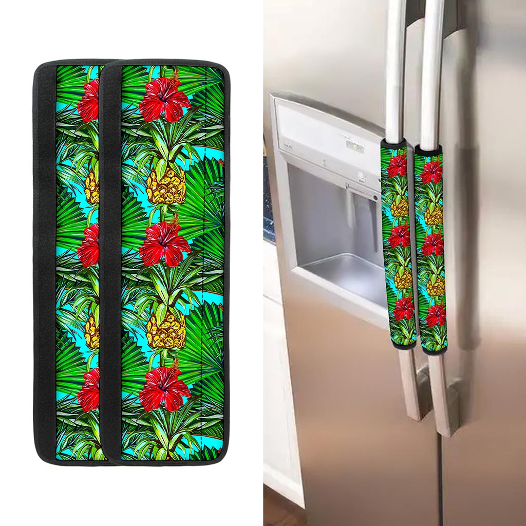 Pineapple Hibiscus Hawaii Pattern Print Refrigerator Handle Covers