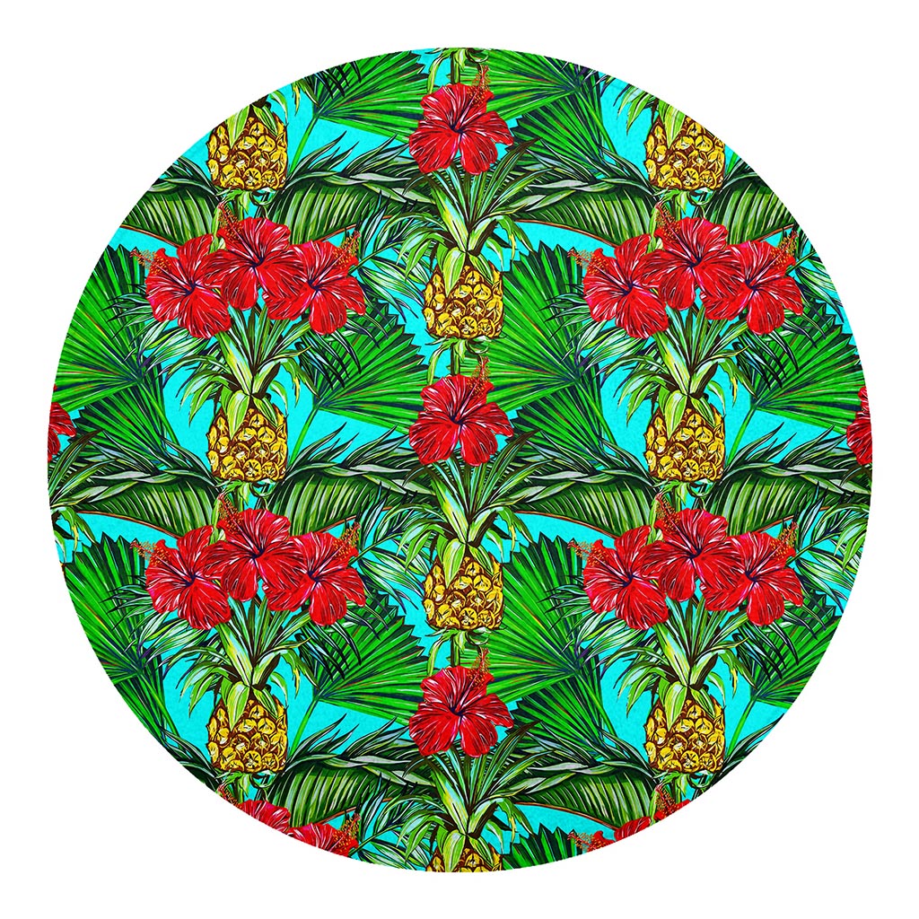 Pineapple Hibiscus Hawaii Pattern Print Round Blanket