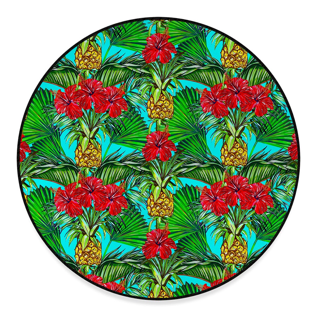 Pineapple Hibiscus Hawaii Pattern Print Round Floor Mat