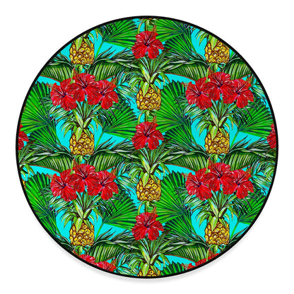 Pineapple Hibiscus Hawaii Pattern Print Round Floor Mat