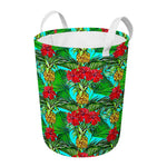 Pineapple Hibiscus Hawaii Pattern Print Round Laundry Basket