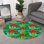 Pineapple Hibiscus Hawaii Pattern Print Round Rug