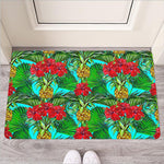 Pineapple Hibiscus Hawaii Pattern Print Rubber Doormat