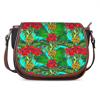 Pineapple Hibiscus Hawaii Pattern Print Saddle Bag