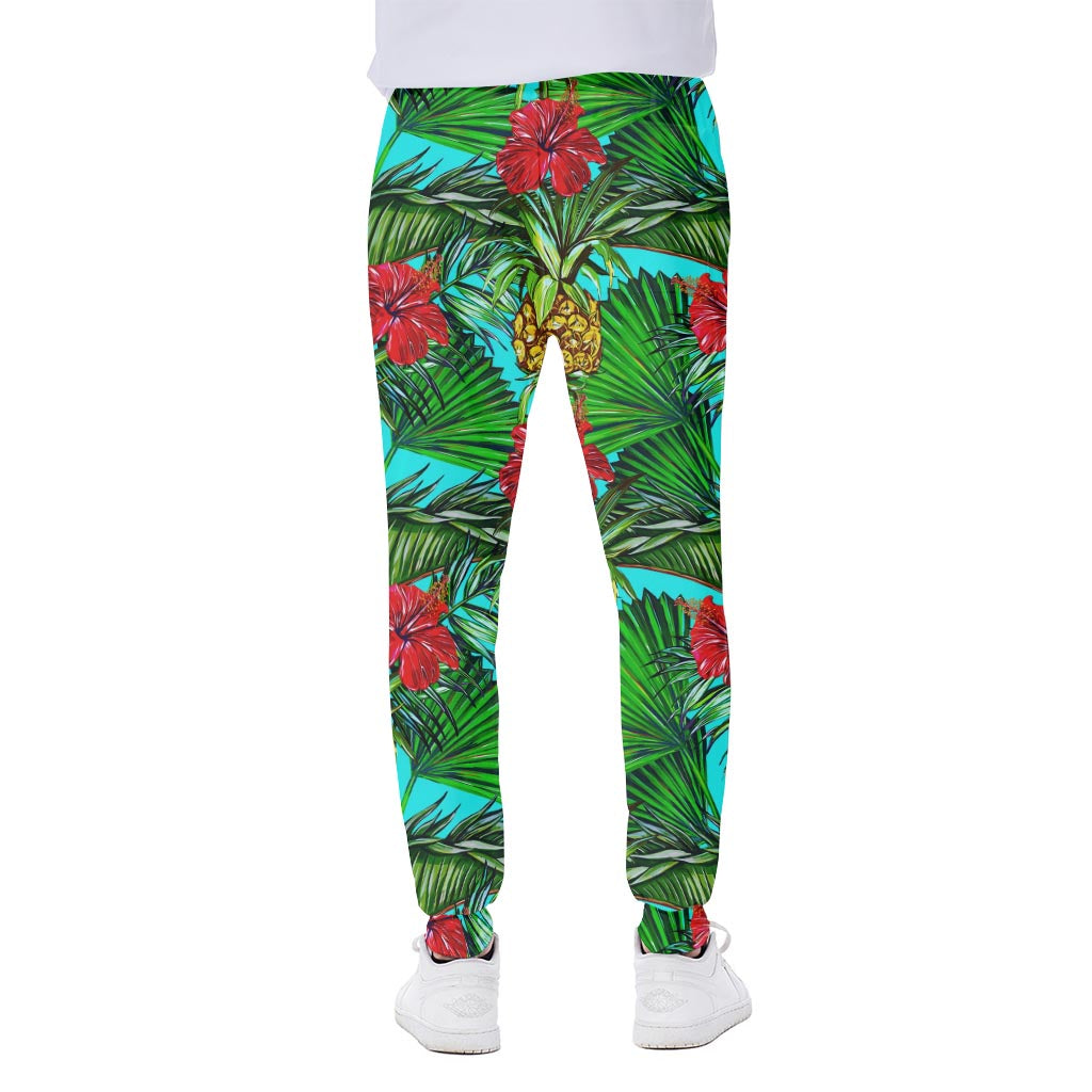 Pineapple Hibiscus Hawaii Pattern Print Scuba Joggers
