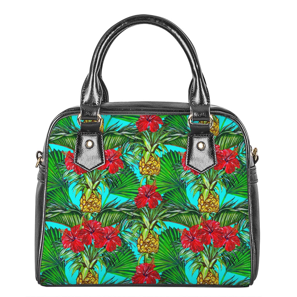 Pineapple Hibiscus Hawaii Pattern Print Shoulder Handbag