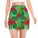 Pineapple Hibiscus Hawaii Pattern Print Side Slit Mini Skirt