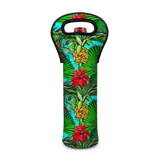 Pineapple Hibiscus Hawaii Pattern Print Single Neoprene Wine Tote