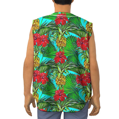 Pineapple Hibiscus Hawaii Pattern Print Sleeveless Baseball Jersey