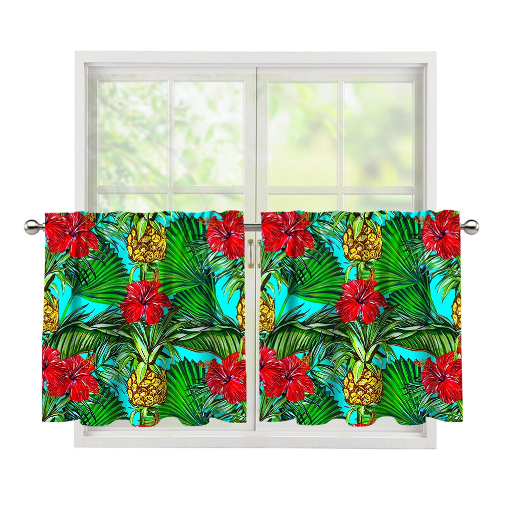 Pineapple Hibiscus Hawaii Pattern Print Tier Curtains