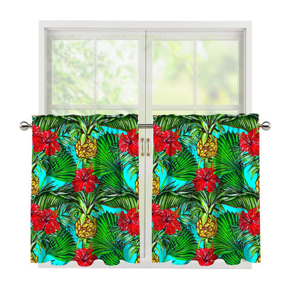 Pineapple Hibiscus Hawaii Pattern Print Tier Curtains